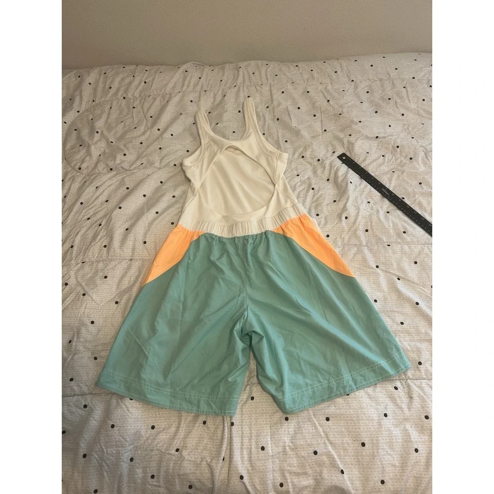 Free People Movement Colorblock Athletic Shorts Jumpsuit White Peach Aqua S P